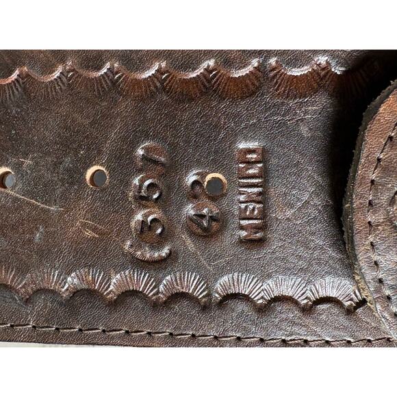 Vintage Mexican Tooled Leather Belt Western Cowboy  Cartridge Holster Belt 36” - Picture 8 of 8